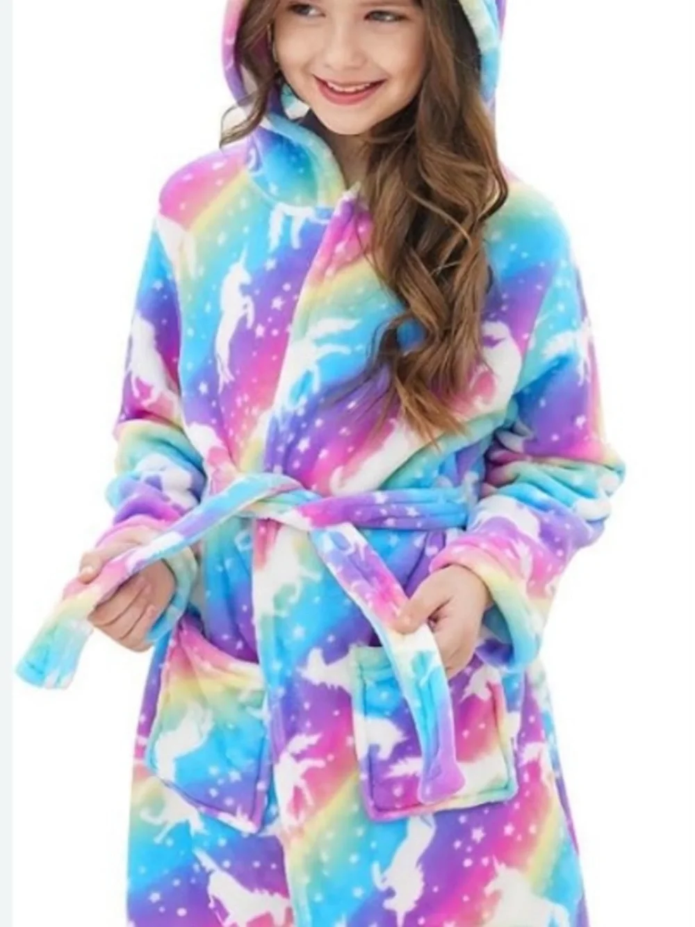 Unicorns Girls Bathrobe / Cover Up, Size M  Halloween Costume, Make Believe, EUC